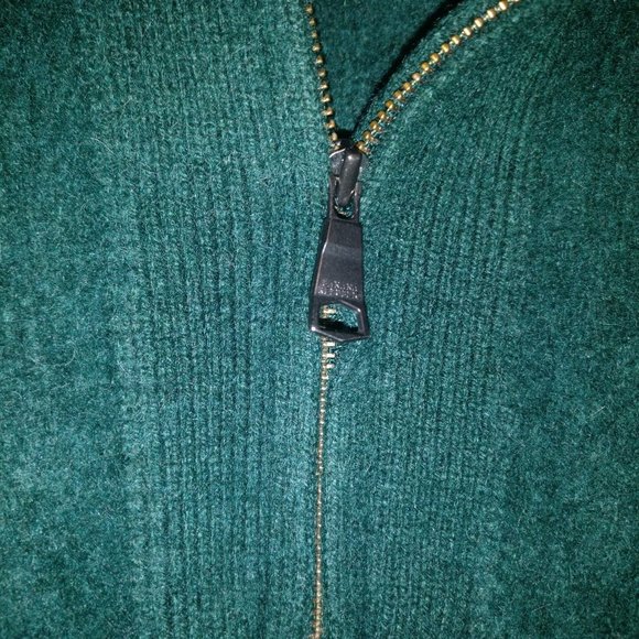 390cad Banana Republic Forest Green chunky CASHMERE quarter zip pullover Sweater - Picture 2 of 8